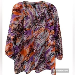 Milano Long Sleeve V-Neck Print Blouse Flowy Size Medium